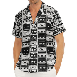 Black And White Cassette Tape Print Men's Deep V-Neck Shirt