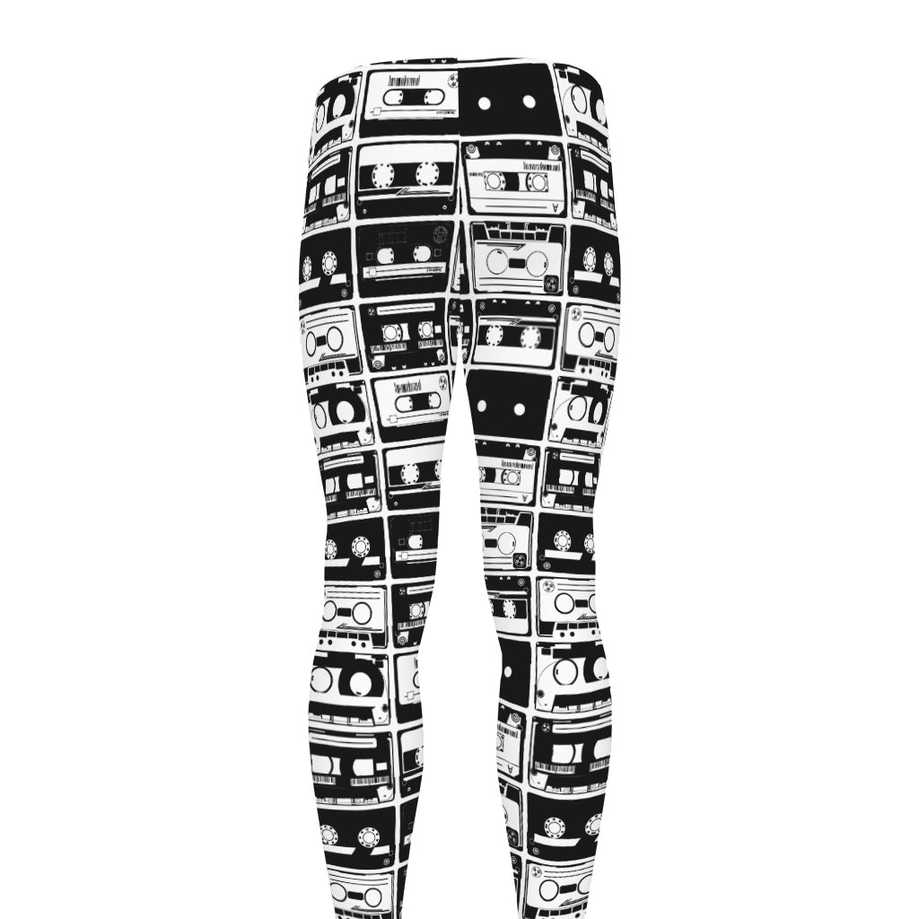 Black And White Cassette Tape Print Men's leggings