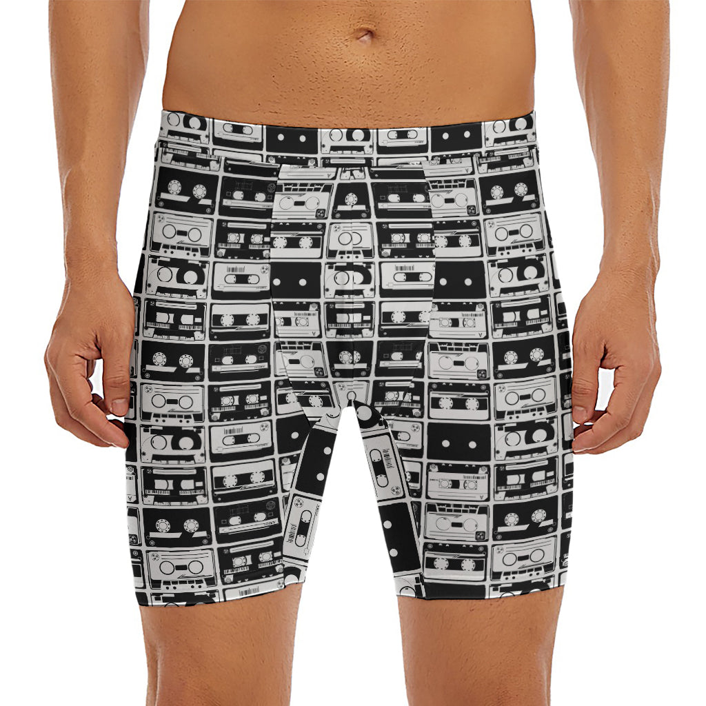 Black And White Cassette Tape Print Men's Long Boxer Briefs