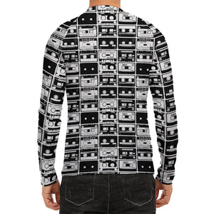 Black And White Cassette Tape Print Men's Long Sleeve Rash Guard