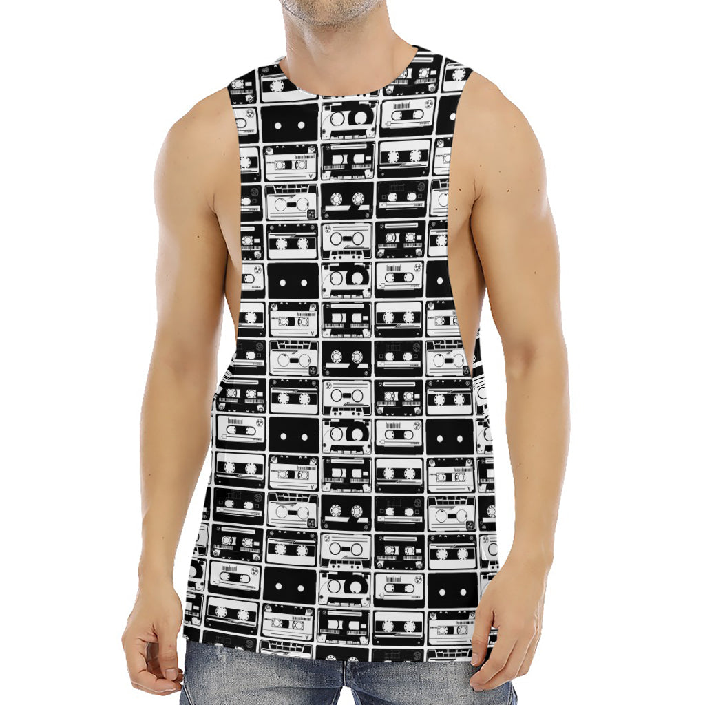 Black And White Cassette Tape Print Men's Muscle Tank Top