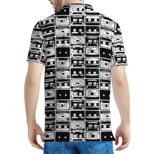 Black And White Cassette Tape Print Men's Polo Shirt