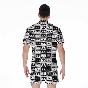 Black And White Cassette Tape Print Men's Rompers