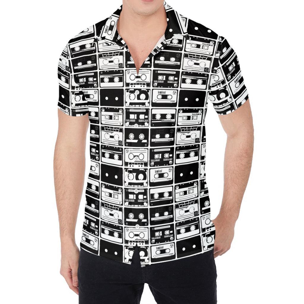 Black And White Cassette Tape Print Men's Shirt