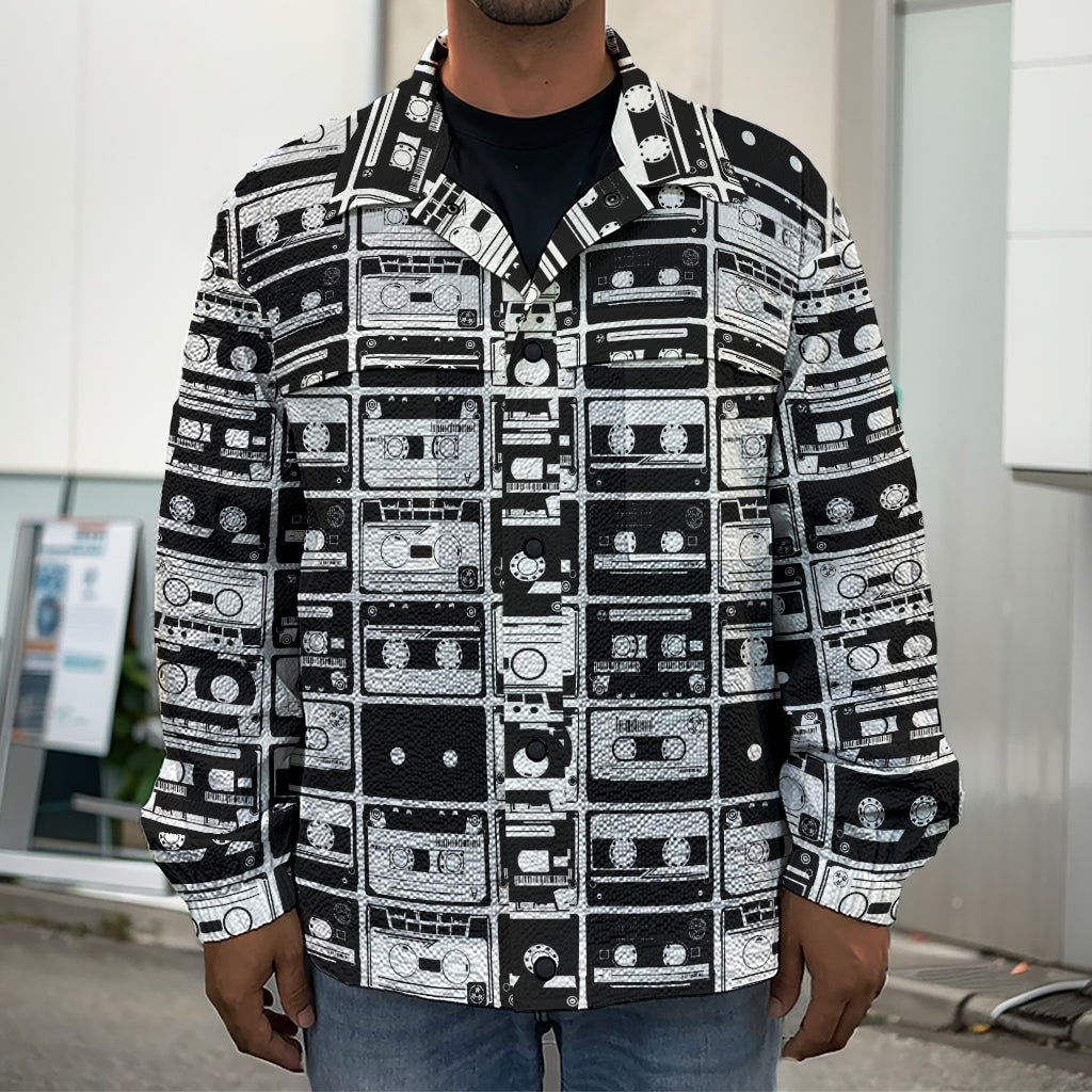 Black And White Cassette Tape Print Men's Shirt Jacket