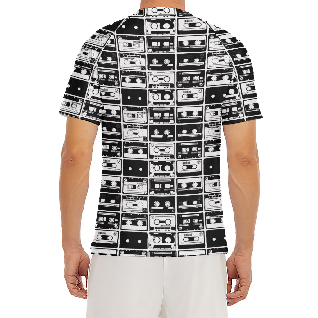 Black And White Cassette Tape Print Men's Short Sleeve Rash Guard