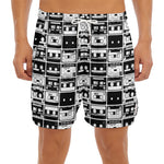 Black And White Cassette Tape Print Men's Split Running Shorts