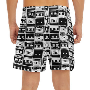 Black And White Cassette Tape Print Men's Split Running Shorts