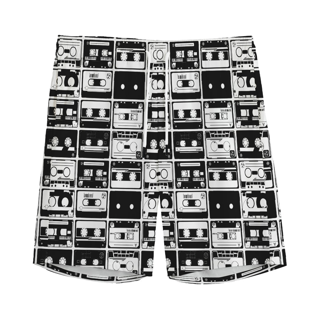 Black And White Cassette Tape Print Men's Sports Shorts