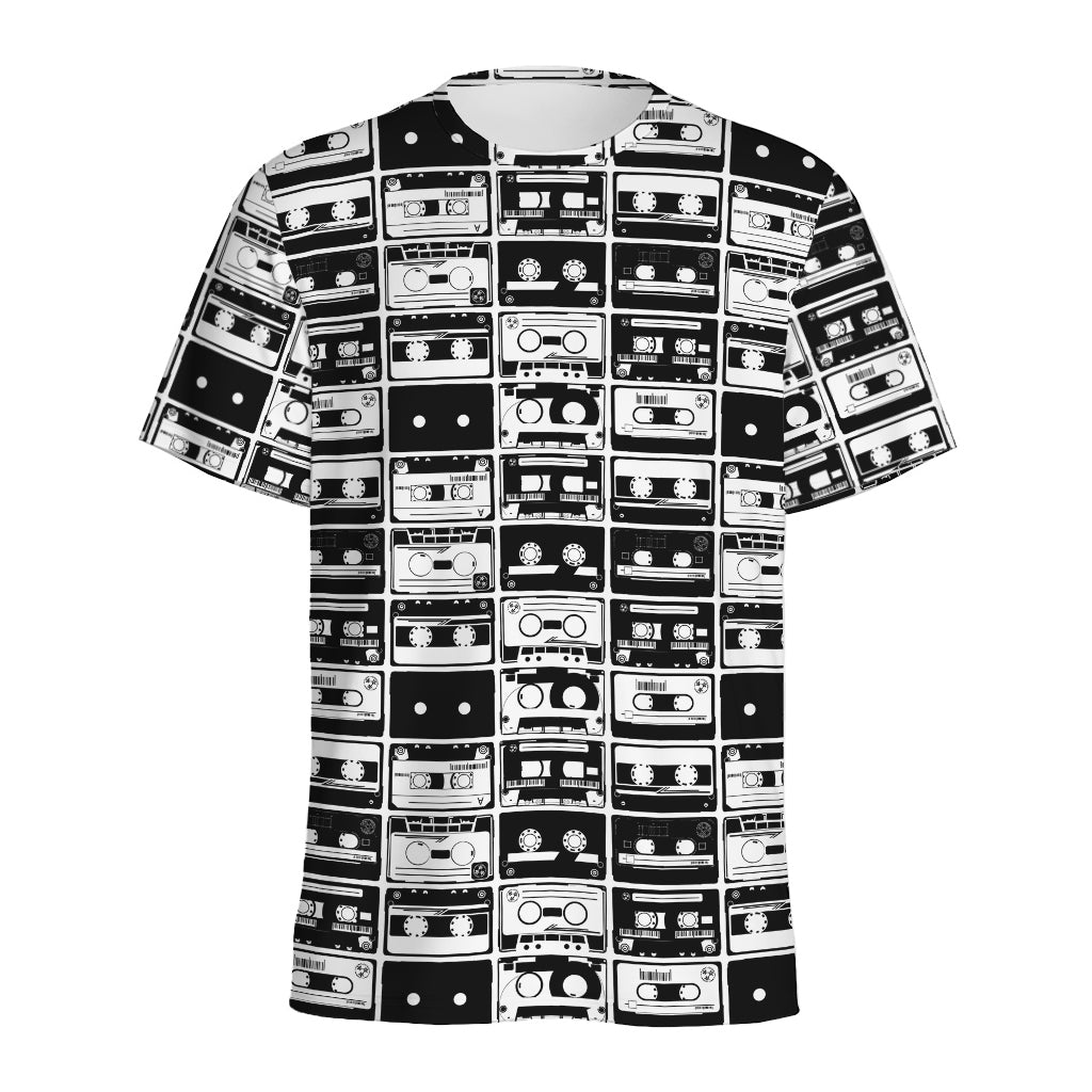 Black And White Cassette Tape Print Men's Sports T-Shirt