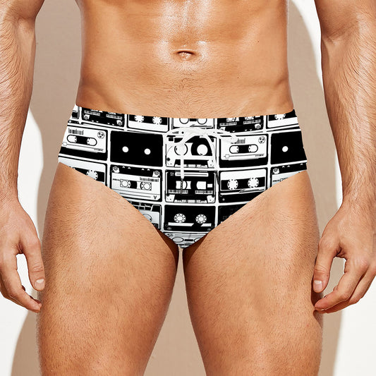 Black And White Cassette Tape Print Men's Swim Briefs