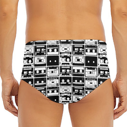 Black And White Cassette Tape Print Men's Triangle Swim Briefs