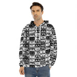 Black And White Cassette Tape Print Men's Velvet Pullover Hoodie