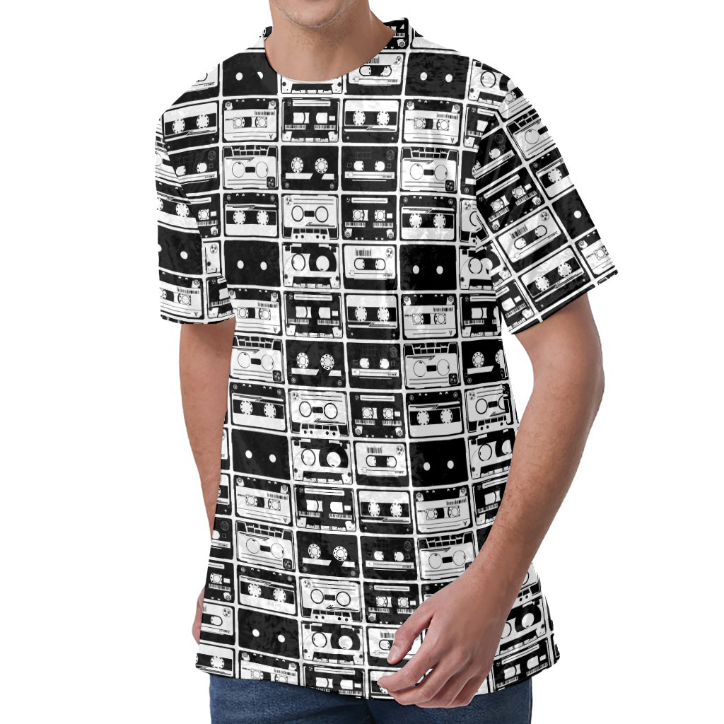 Black And White Cassette Tape Print Men's Velvet T-Shirt