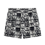 Black And White Cassette Tape Print Mesh Shorts