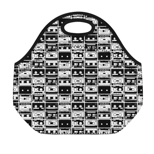 Black And White Cassette Tape Print Neoprene Lunch Bag
