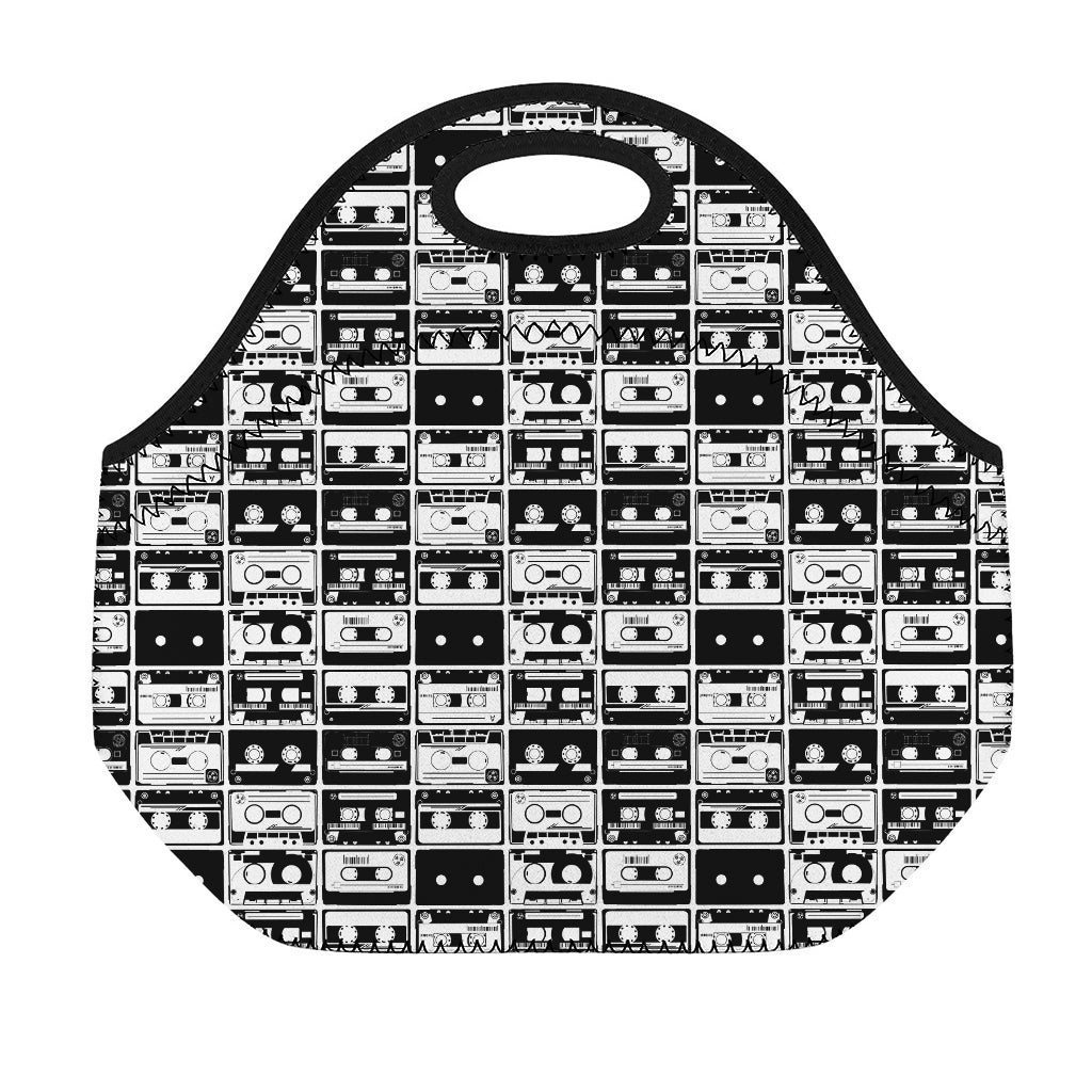 Black And White Cassette Tape Print Neoprene Lunch Bag