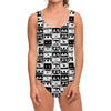 Black And White Cassette Tape Print One Piece Swimsuit