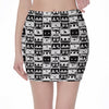 Black And White Cassette Tape Print Pencil Mini Skirt