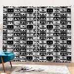 Black And White Cassette Tape Print Pencil Pleat Curtains