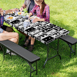 Black And White Cassette Tape Print Picnic Table Cover