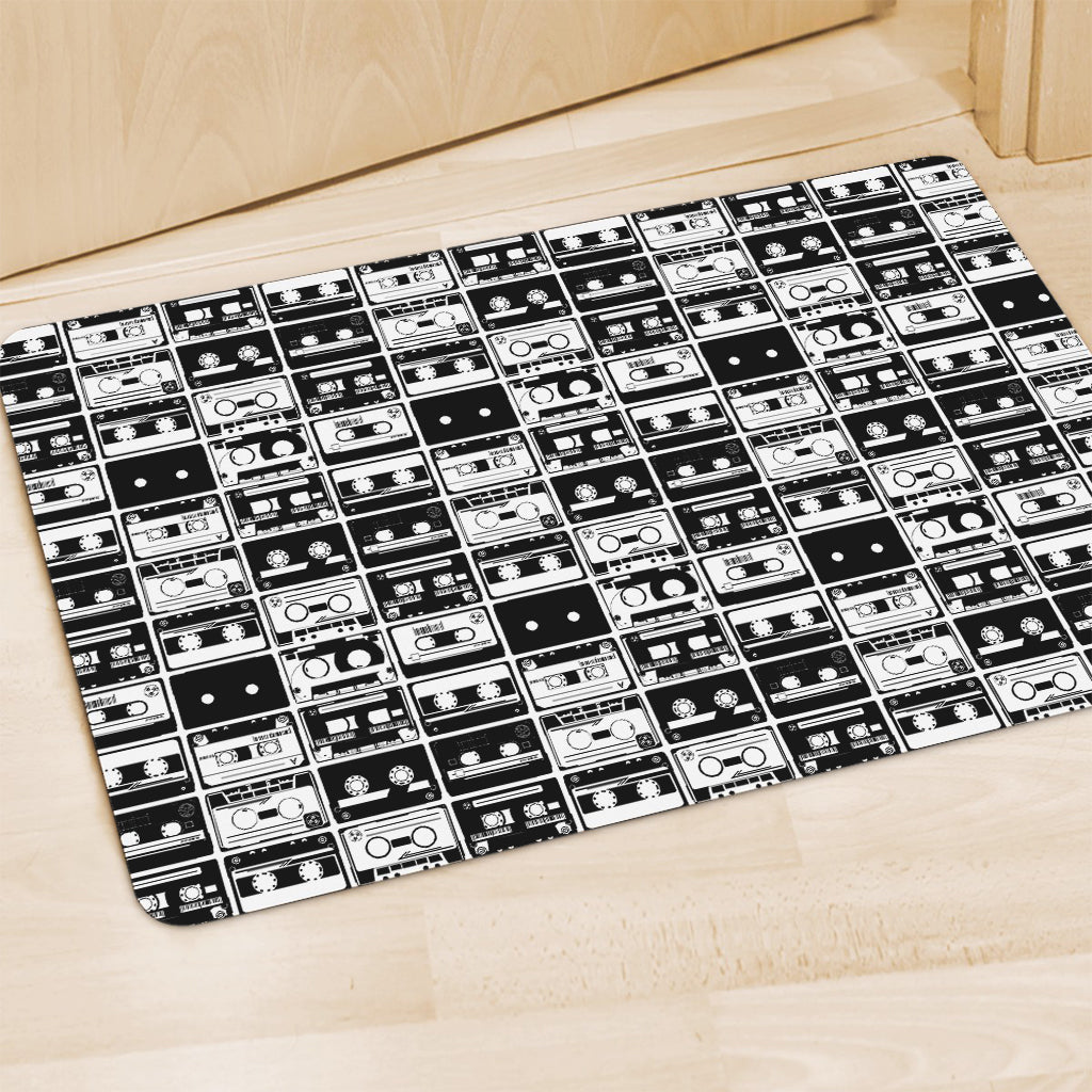 Black And White Cassette Tape Print Polyester Doormat