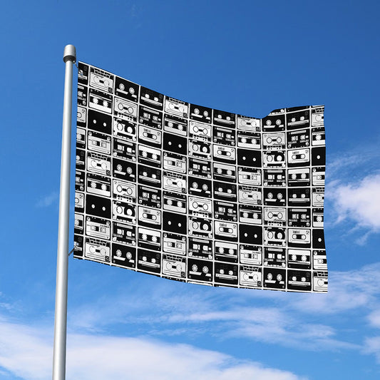 Black And White Cassette Tape Print Polyester Flag