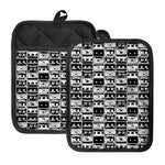 Black And White Cassette Tape Print Pot Holders With Pocket