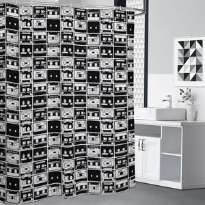 Black And White Cassette Tape Print Premium Shower Curtain