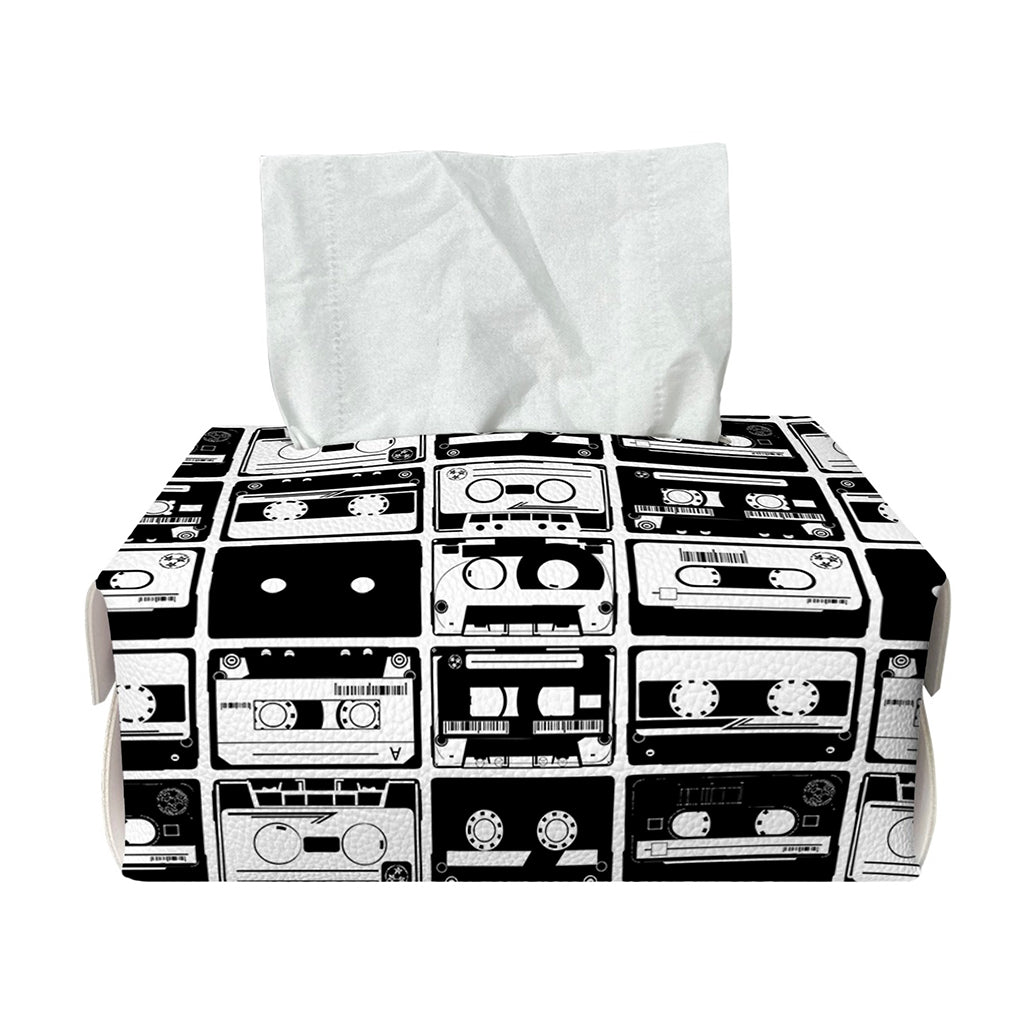 Black And White Cassette Tape Print Rectangle Tissue Box Cover