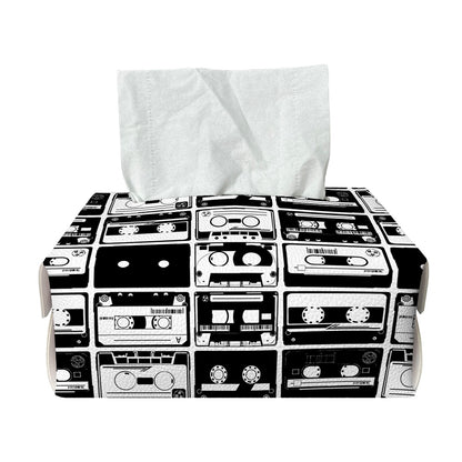 Black And White Cassette Tape Print Rectangle Tissue Box Cover
