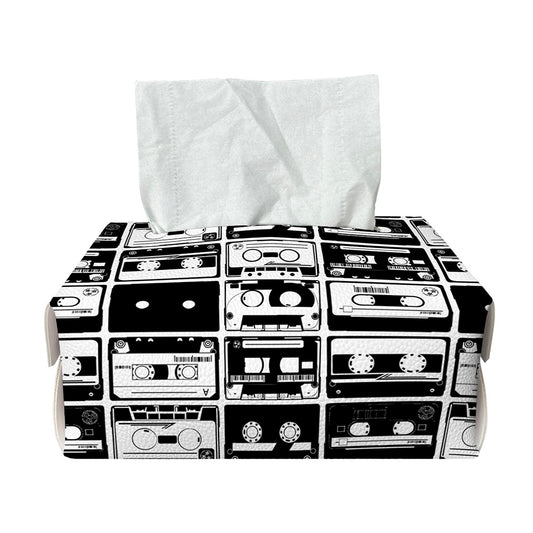 Black And White Cassette Tape Print Rectangle Tissue Box Cover