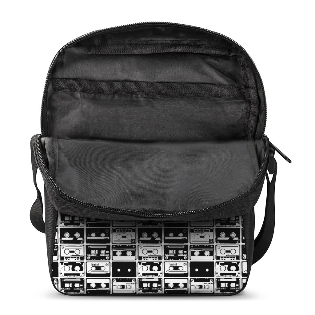 Black And White Cassette Tape Print Rectangular Crossbody Bag