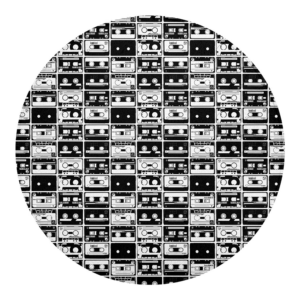 Black And White Cassette Tape Print Round Blanket