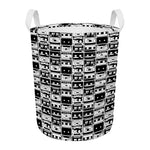 Black And White Cassette Tape Print Round Laundry Basket