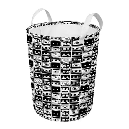 Black And White Cassette Tape Print Round Laundry Basket