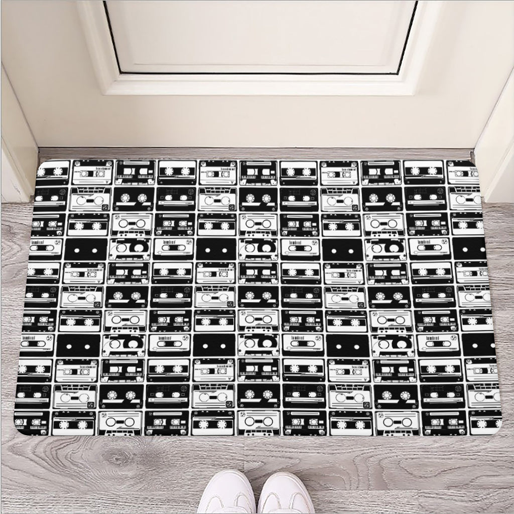 Black And White Cassette Tape Print Rubber Doormat