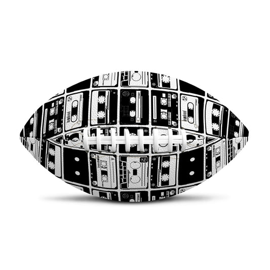 Black And White Cassette Tape Print Rugby Ball