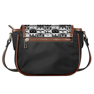 Black And White Cassette Tape Print Saddle Bag