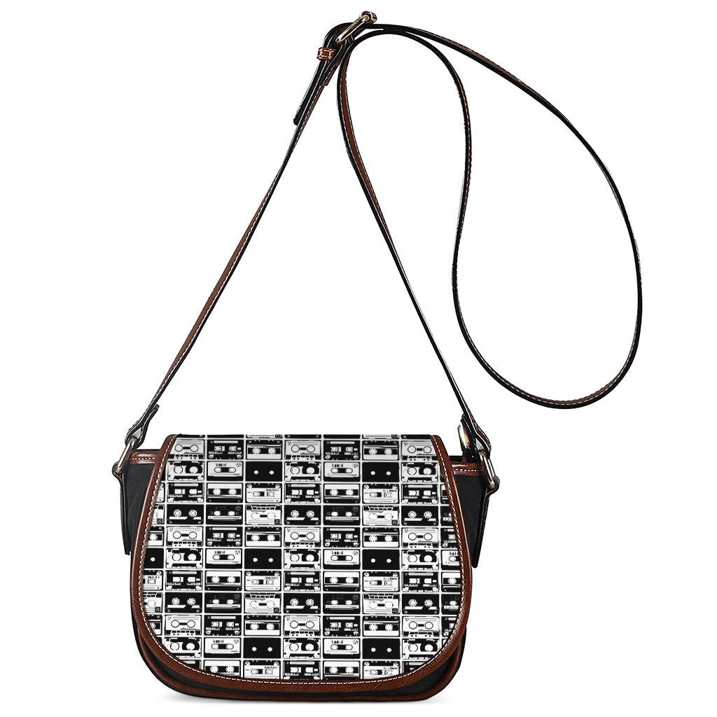 Black And White Cassette Tape Print Saddle Bag