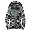 Black And White Cassette Tape Print Sherpa Lined Zip Up Hoodie