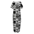 Black And White Cassette Tape Print Short Sleeve Long Nightdress