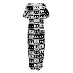 Black And White Cassette Tape Print Short Sleeve Long Nightdress