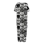 Black And White Cassette Tape Print Short Sleeve Long Nightdress