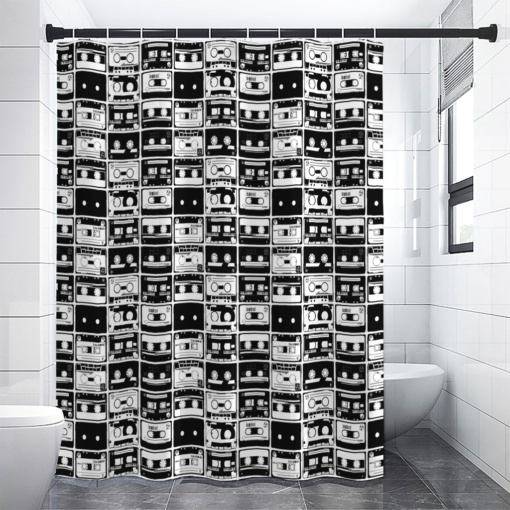 Black And White Cassette Tape Print Shower Curtain