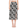 Black And White Cassette Tape Print Side Slit Midi Skirt