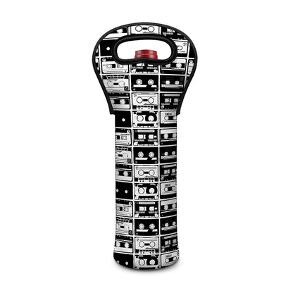 Black And White Cassette Tape Print Single Neoprene Wine Tote