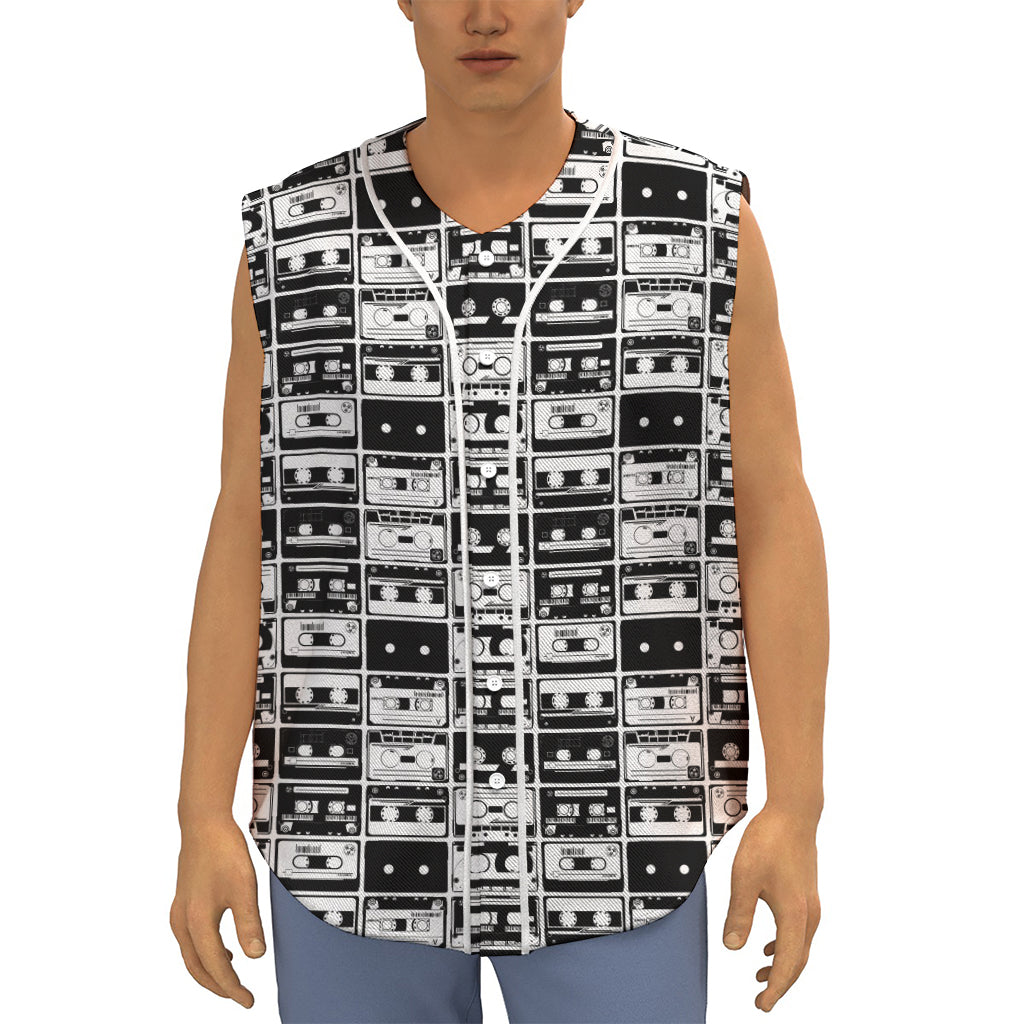 Black And White Cassette Tape Print Sleeveless Baseball Jersey
