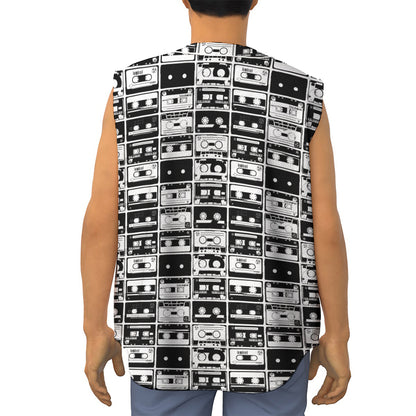Black And White Cassette Tape Print Sleeveless Baseball Jersey