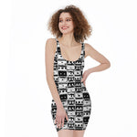 Black And White Cassette Tape Print Sleeveless Bodycon Dress